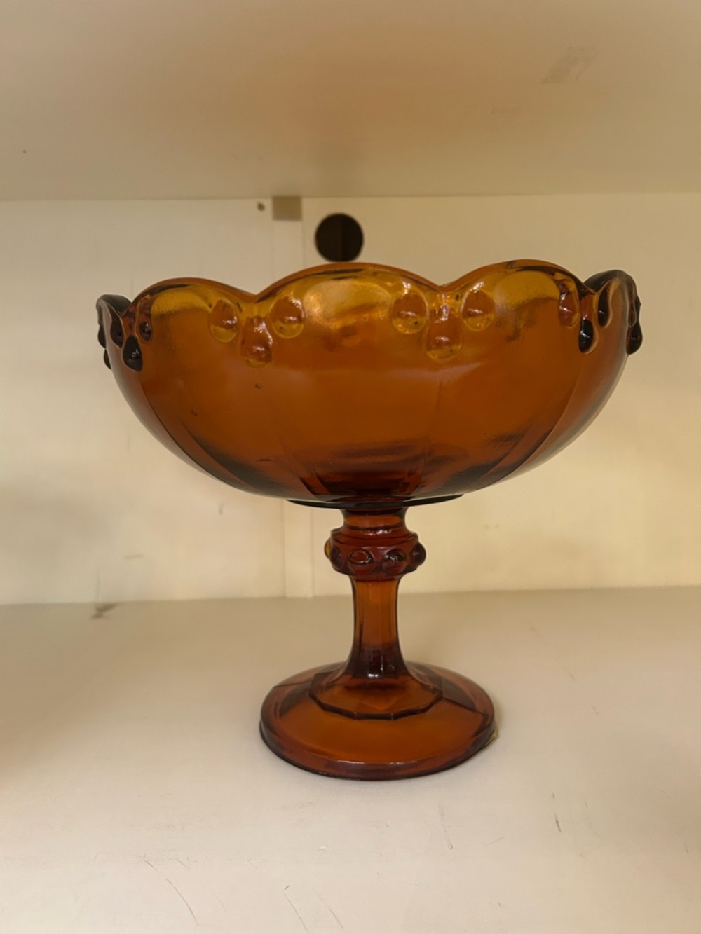 Amber Glass Pedestal Compote Bowl -